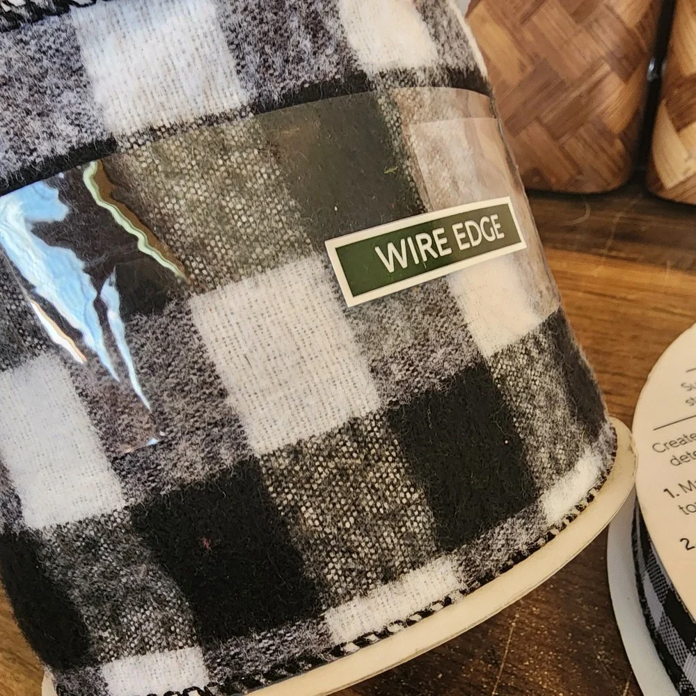 Lot of Buffalo Plaid Spools of Ribbon Black and‎ White Flannel Wired Home Decor